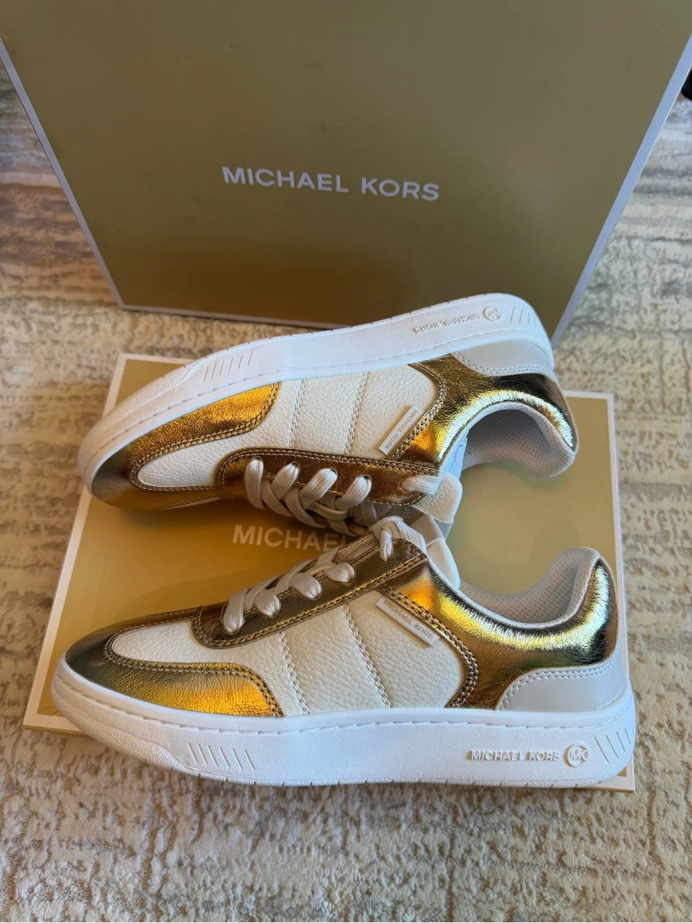 Michael Kors Gold and White Sneakers